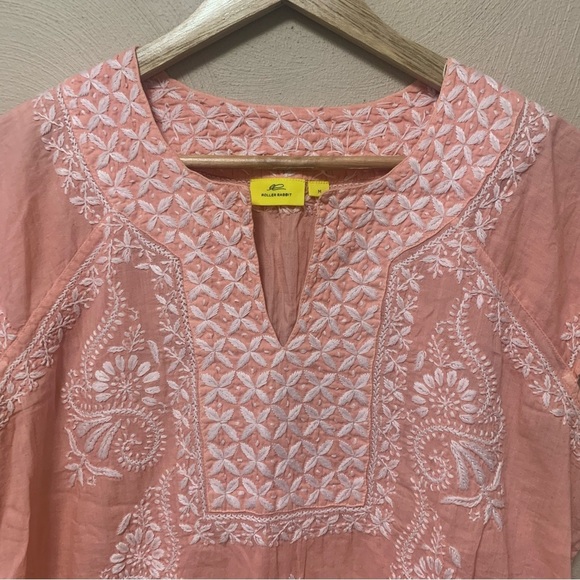 Roller Rabbit Faith Embroidered Cotton Top Size Medium Peach Coral White - Picture 3 of 9
